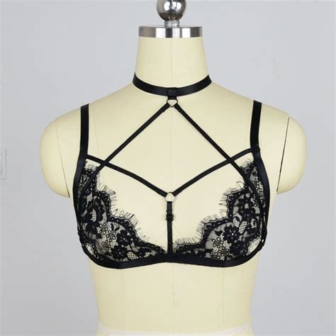 2020 Black Lace Sheer Bra Body Harness Sexy Lingerie Crop Top Cage Bra
