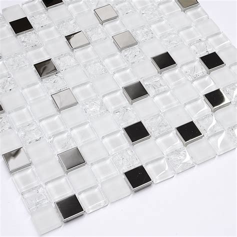 Modern White Glass Metal Mosaic Backsplash Tile Modern Mosaic Tile By Backsplash Houzz