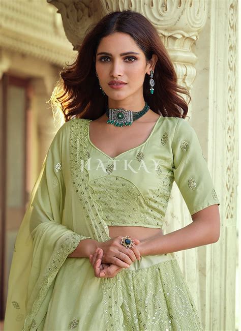 pale green sequence embroidered wedding lehenga choli in 2022 lehenga choli green sequins