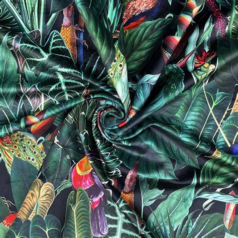 Digital Print Crafty Velvet Fabric Rainforest Black