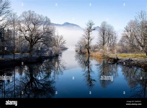 Winter Idyll At The Kochelsee Spout Of The Loisach Bavaria Germany