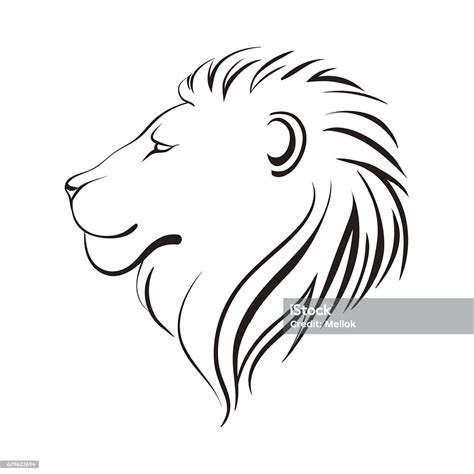 Lions Head Profile Black Outline Stock Illustration Download Image