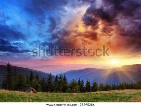 Majestic Sunset Mountains Landscape Hdr Image Stock Photo 95295286