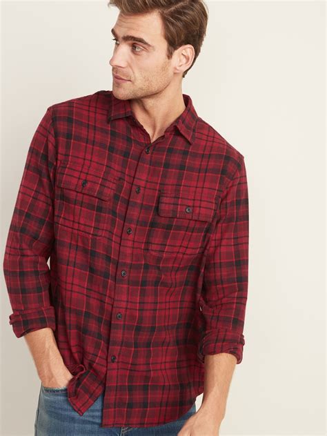 Regular Fit Built In Flex Plaid Flannel Shirt For Men Mens Flannel