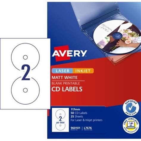 Avery Cddvd Laser Inkjet Labels L7676 White 2 Per Sheet Officemax Nz