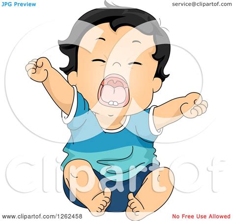 Clipart Of A Tired Toddler Boy Stretching And Yawning Royalty Free