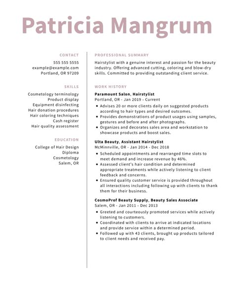 hair stylist resume examples to build your own