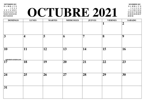Calendario Octubre 2021 El Calendario Octubre Para Imprimir Gratis