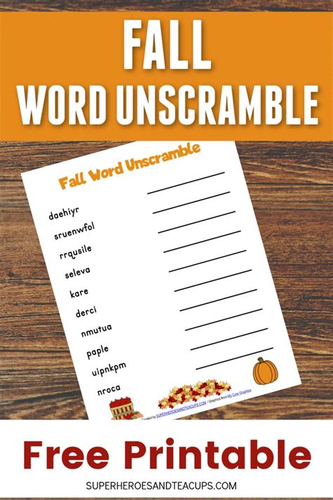 Fall Word Unscramble Free Printable Learning Ideas For Parents Fall