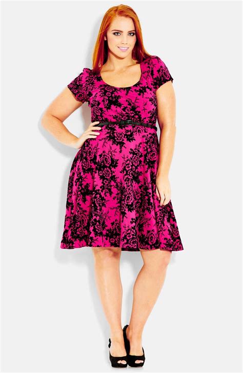 City Chic Flocked Fit And Flare Dress Plus Size Nordstrom