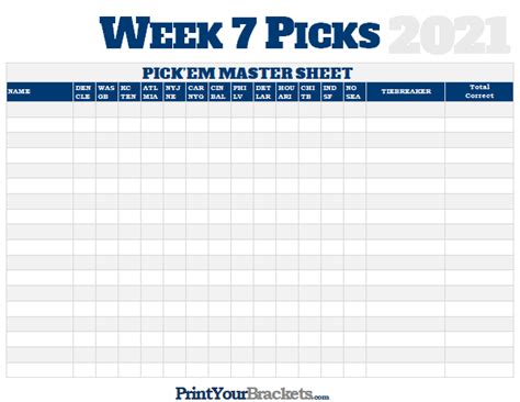 Nfl Week 7 Picks Master Sheet Grid 2020