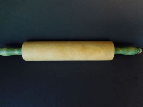 Vintage Wood Rolling Pin With Green Handles Etsy Vintage Wood