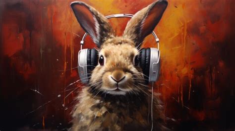 Premium Ai Image Rabbit Wearing Headphones Listening To Music