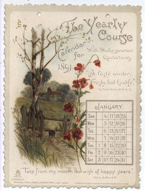 The Yearly Course Calendar For 1891 With Shakespearian Quotations