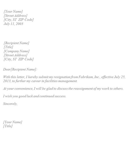 Printable Resignation Letter