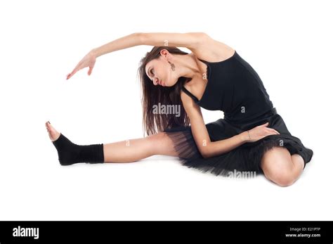 Ballet Dancer In Black Dress Doing Exercises Stock Photo Alamy