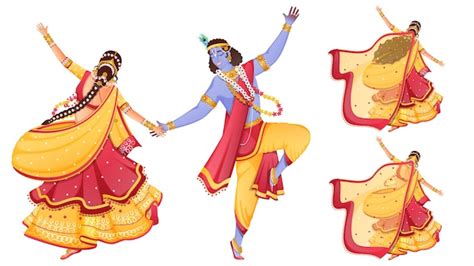 Premium Vector Character Of Lord Krishna And Radha Performing Dance