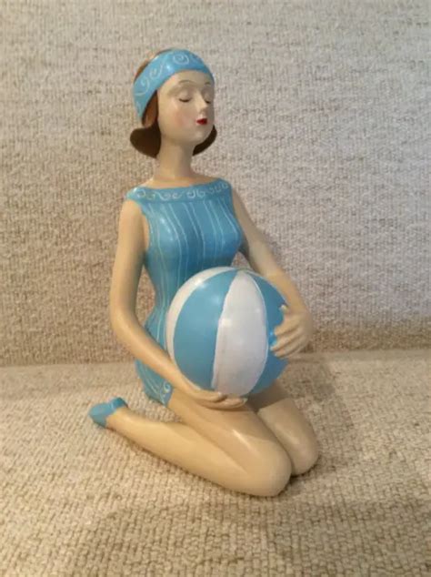 Vintage Bathing Beauty Relaxing At The Beach Figurine Blue And White 39 99 Picclick