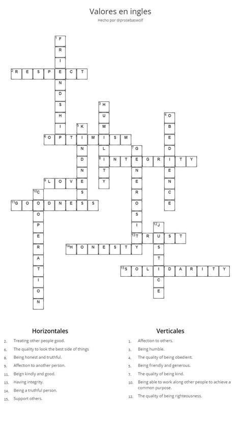 Print Crossword Puzzle Crucigrama De Valores Er Crusigrama Valor
