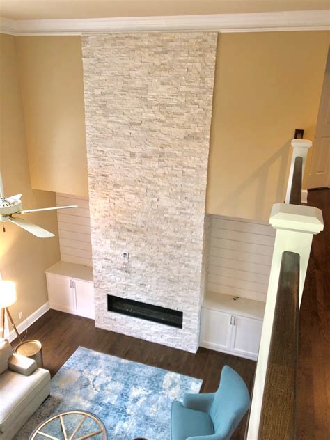 20 Stacked Stone Fireplace White Decoomo