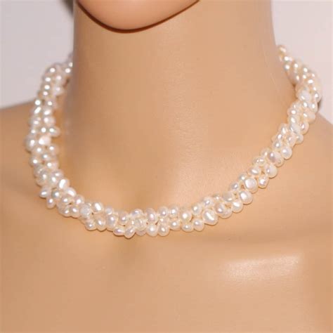 Twisted Pearl Necklacethree Strand Pearl Necklacewedding Etsy