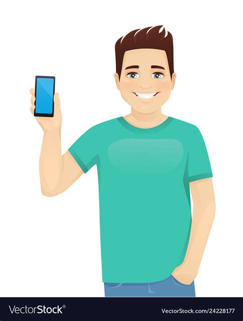 Young Man Showing Phone Royalty Free Vector Image