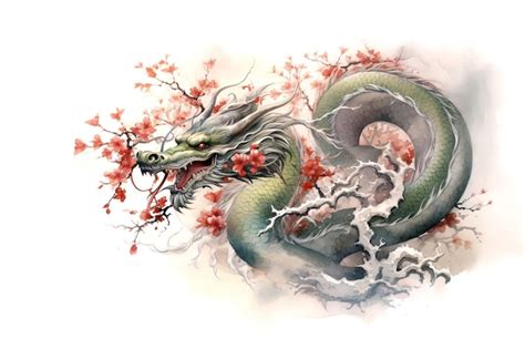 Premium Photo Image Of Dragon With Pink Cherry Blossoms In Ancient