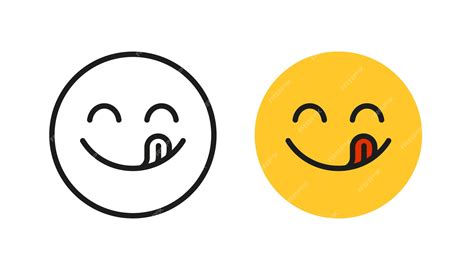 premium vector yummy smile emoji with tongue lick mouth delicious tasty food symbol for social