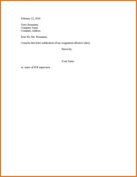 Simple And Short Resignation Letter Gotilo
