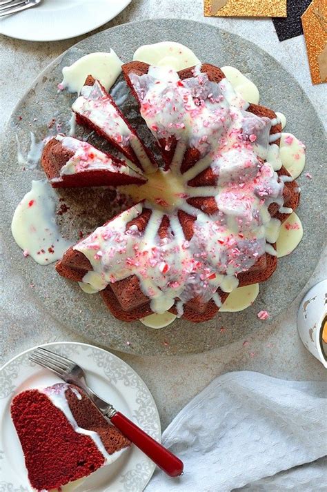 Red Velvet Bundt Cake With White Chocolate Peppermint Cream Cheese