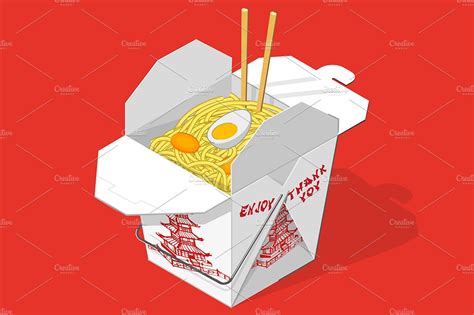 Paper close and open realistic 3d template isolated on white background upklyak 1k 64 Chinese takeout food box ~ Illustrations ~ Creative Market