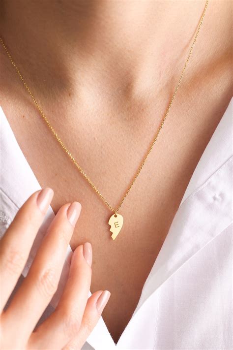 Half Broken Heart Necklace Gold Heart Necklace Valentines Day Ts