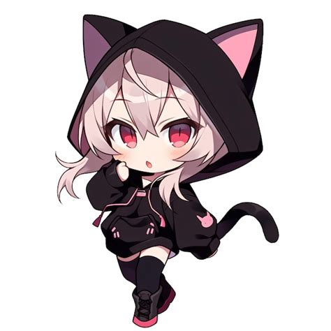 Premium Psd Cute Chibi Girl Wearing A Cat Hoodie
