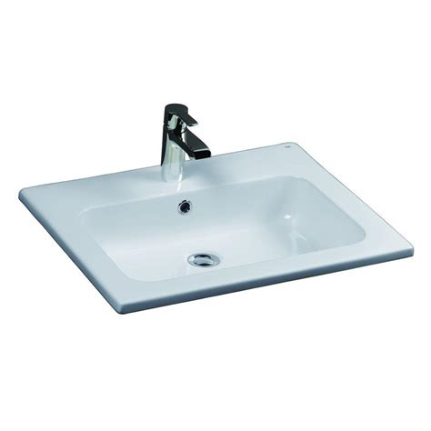 The white ceramic, coupled with the clean rectangular shape has universal. Barclay Products Cilla Drop-In Bathroom Sink in White-4 ...