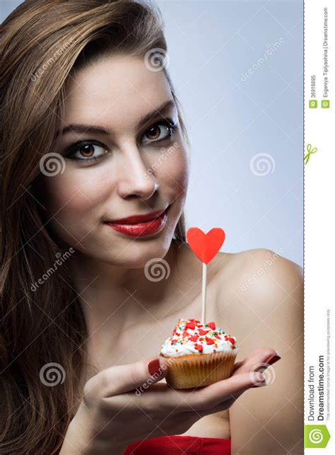 Beautiful Girl With A Cupcake Stock Image Image Of Person Valentines