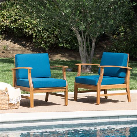 Oceana Outdoor Teak Finished Acacia Wood Club Chairs With Cushions