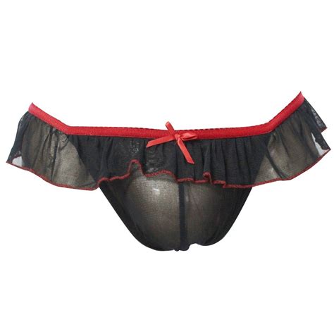 Buy Yizyif Mens Sissy Pouch Lace Trim Thongs Tanga Brief Underwear One Size Black Red Online