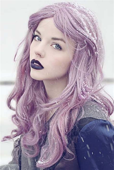 Purple Hair And Lips Pale Skin Snowy Hair Color Pastel Coloured Hair