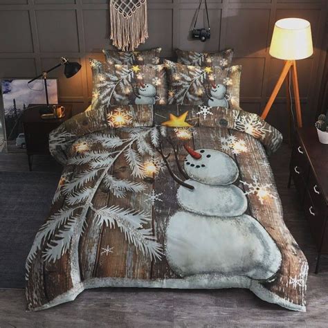 Snowman Christmas With Pine Tree Bed Sheets Duvet Cover Bedding Sets