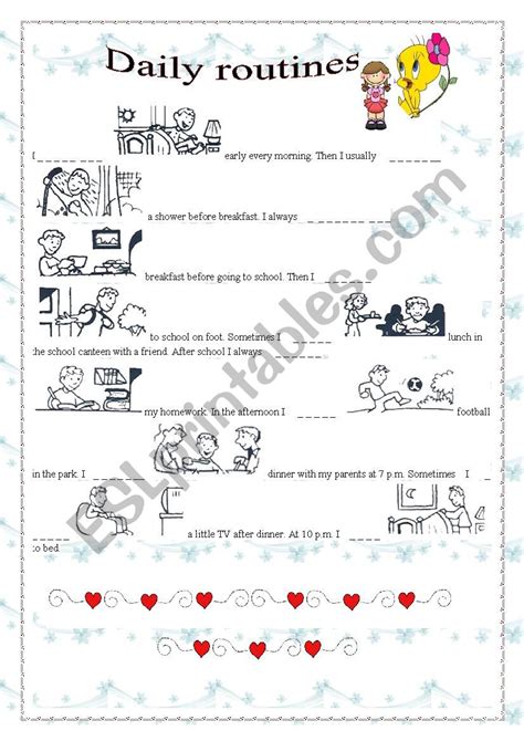 daily routines simple present tense matching esl worksheet