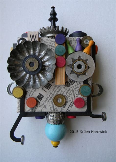 Recycled Assemblage Polka Dot Girl Mixed Media Assemblage