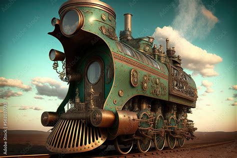 Steampunk Train In The Desert Generative Ai Stock Illustration Adobe