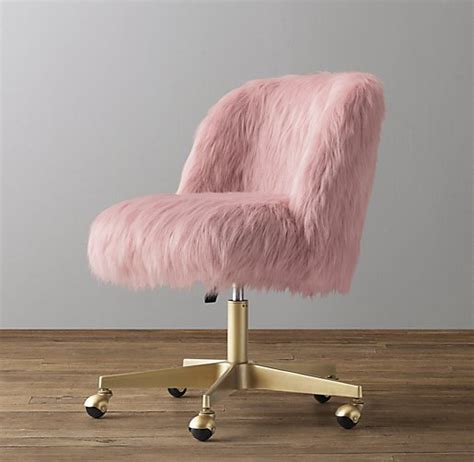 Pink fluffy office chair australia. Alessa Kashmir Faux Fur Desk Chair - Antiqued Brass