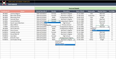 Employee Database Excel Template Hr Employee Data Sheet