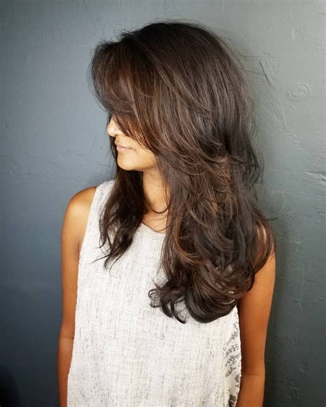 Asymmetrical long bob with side bangs. 34 Cutest Long Layered Haircuts Trending in 2019