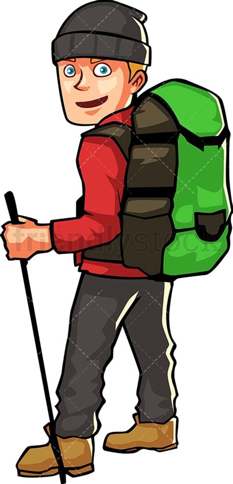 Man Wearing Hiking Gear And Backpack Cartoon Vector Clipart Friendlystock