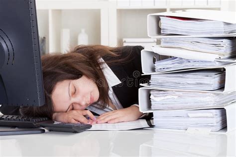 Stressed Woman Sleeping In Office Stock Photo Image Of Paper People