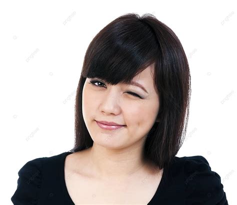 Cute Young Asian Woman Winking Smiling Girl Adult Photo Background And