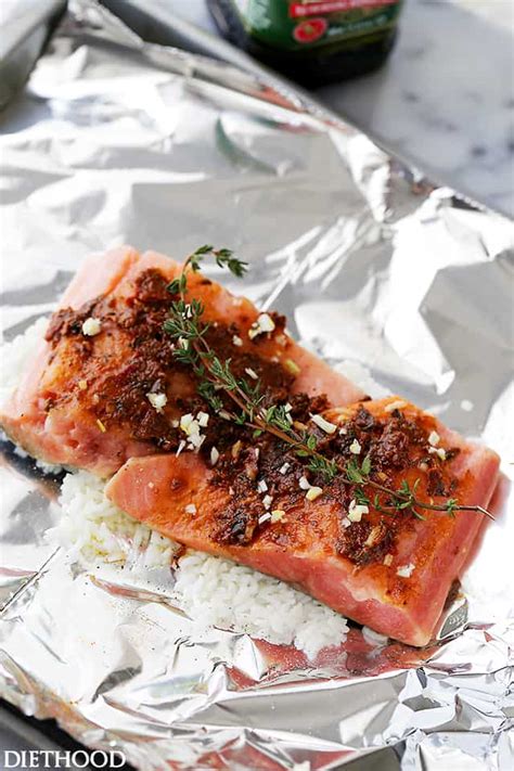 Mix salmon, rice, eggs, onion, salt and. Tomato Pesto Salmon & Rice Recipe Baked in Foil | Easy ...