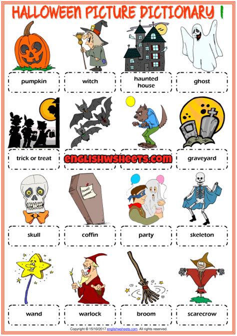 Halloween Esl Printable Picture Dictionary For Kids